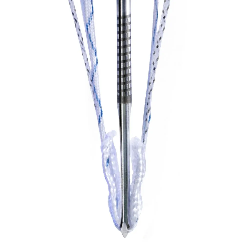 전실(all-suture) 봉합 나사(앵커, CONMED Y-Knot). 딱딱한 몸체 없이 봉합사로 이루어진 삽입기 끝부분